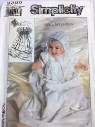9386 SIMPLICITY 1989 JESSICA MCCLINTOCK CHRISTENING GOWN, SLIP, HAT BABY PATTERN